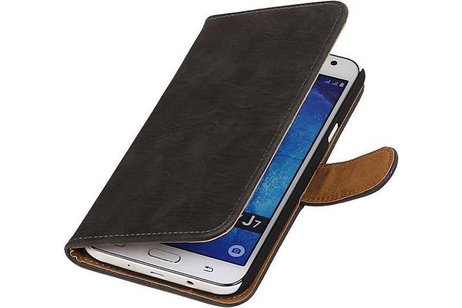 Hout Bookstyle Hoes Geschikt voor de Samsung Galaxy J7 Grijs