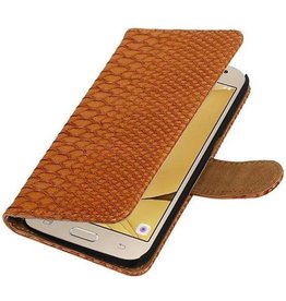 Slang Bookstyle Hoes voor Galaxy J1 (2016) J120F Bruin