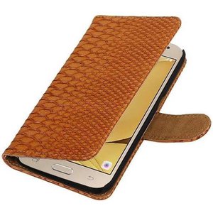 Slang Bookstyle Hoes voor Galaxy J1 (2016) J120F Bruin