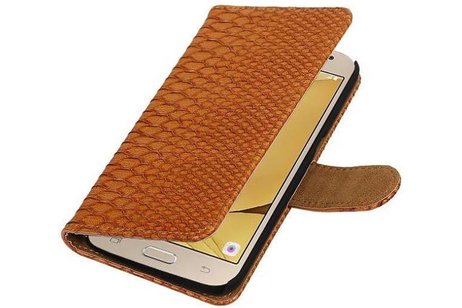 Slang Bookstyle Hoes voor Galaxy J1 (2016) J120F Bruin