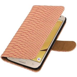 Slang Bookstyle Hoes - Geschikt voor Samsung Galaxy J1 (2016) J120F Licht Roze