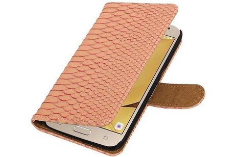 Slang Bookstyle Hoes - Geschikt voor Samsung Galaxy J1 (2016) J120F Licht Roze