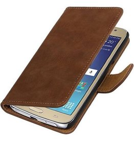 Hout Bookstyle Hoes voor Samsung Galaxy J2 (2016 ) J210F Bruin