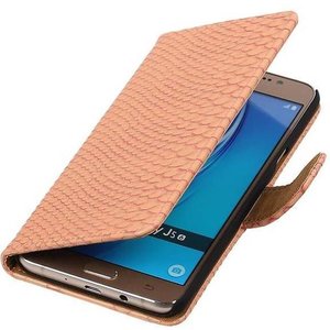 Slang Bookstyle Hoes voor Galaxy J5 (2016) J510F Licht Roze