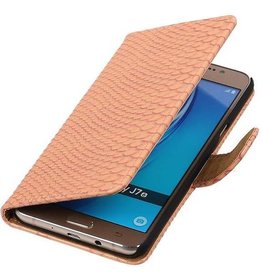 Slang Bookstyle Hoes voor Samsung Galaxy J7 (2016) J710F Licht Roze
