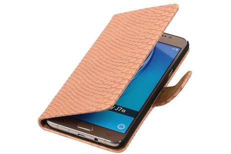 Slang Bookstyle Hoes - Geschikt voor Samsung Galaxy J7 (2016) J710F Licht Roze