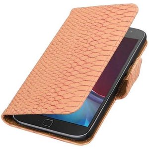 Snake Bookstyle Wallet Case Hoesje - Geschikt voor Moto G4 / G4 Plus Licht Roze