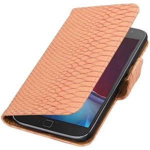 Snake Bookstyle Wallet Case Hoesje voor Moto G4 / G4 Plus Licht Roze