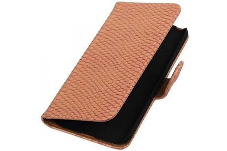 Snake Bookstyle Wallet Case Hoesje - Geschikt voor Huawei P8 Lite Licht Roze