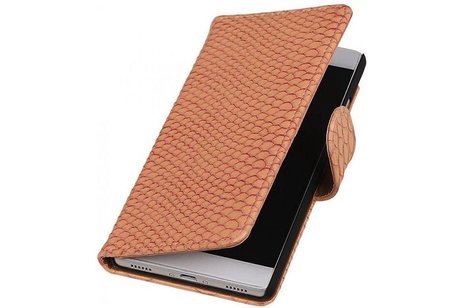 Snake Bookstyle Wallet Case Hoesje voor Huawei P8 Licht Roze