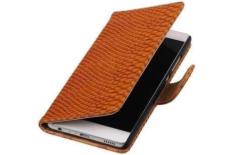 Snake Bookstyle Wallet Case Hoesje - Geschikt voor Huawei P9 Bruin