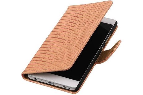 Snake Bookstyle Wallet Case Hoesje - Geschikt voor Huawei P9 Licht Roze