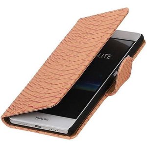 Snake Bookstyle Wallet Case Hoesje - Geschikt voor Huawei P9 Lite Licht Roze