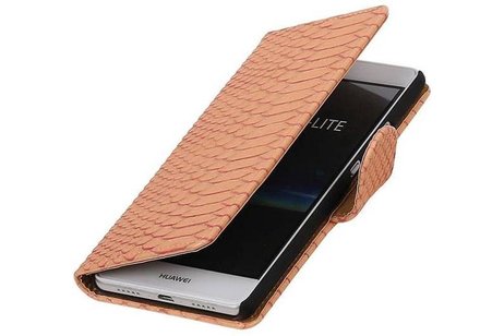 Snake Bookstyle Wallet Case Hoesje - Geschikt voor Huawei P9 Lite Licht Roze