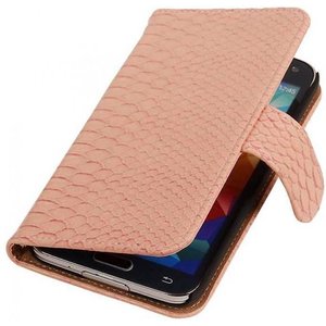 Snake Bookstyle Wallet Case Hoesje voor Galaxy S5 mini G800F Licht Roze