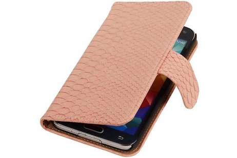 Snake Bookstyle Wallet Case Hoesje voor Galaxy S5 mini G800F Licht Roze