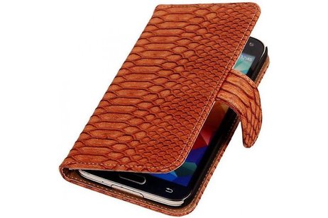 Snake Bookstyle Wallet Case Hoesje - Geschikt voor Samsung Galaxy S5 G900F Bruin