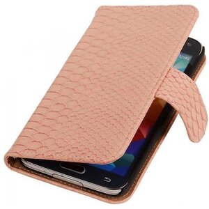 Snake Bookstyle Wallet Case Hoesje - Geschikt voor Samsung Galaxy S5 G900F Licht Roze