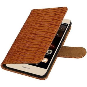 Snake Bookstyle Wallet Case Hoesje - Geschikt voor Huawei Y5 II Bruin