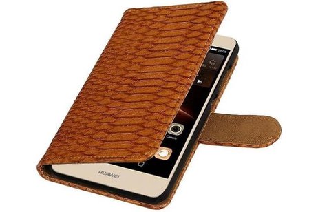 Snake Bookstyle Wallet Case Hoesje - Geschikt voor Huawei Y5 II Bruin