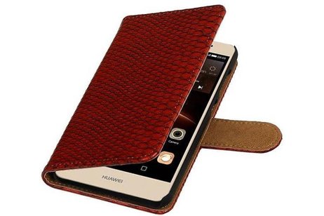 Snake Bookstyle Wallet Case Hoesje - Geschikt voor Huawei Y5 II Rood