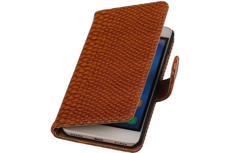 Snake Bookstyle Wallet Case Hoesje - Geschikt voor Huawei Honor 4 A / Y6 Bruin
