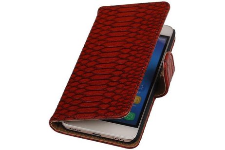 Snake Bookstyle Wallet Case Hoesje - Geschikt voor Huawei Honor 4 A / Y6 Rood
