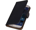 Hout Bookstyle Wallet Case Hoesje Geschikt voor de Samsung Galaxy S4 i9500 Donker Blauw