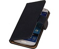 Hout Bookstyle Wallet Case Hoesje voor Galaxy S4 i9500 Donker Blauw