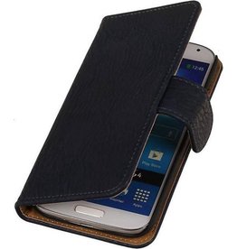 Hout Bookstyle Hoes voor Galaxy S4 i9500 Donker Blauw