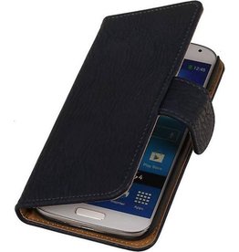 Hout Bookstyle Hoes voor Samsung Galaxy S4 i9500 Donker Blauw