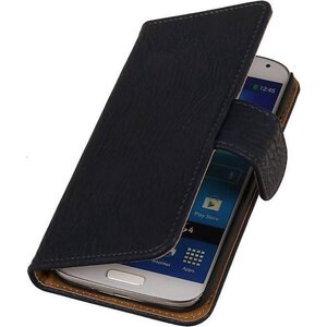 Hout Bookstyle Wallet Case Hoesje Geschikt voor de Samsung Galaxy S4 i9500 Donker Blauw
