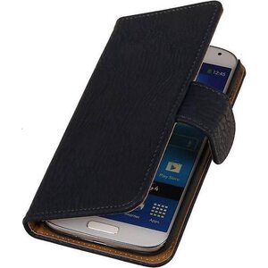 Hout Bookstyle Wallet Case Hoesje voor Galaxy S4 i9500 Donker Blauw