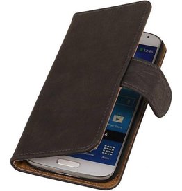 Hout Bookstyle Hoes voor Galaxy S4 i9500 Grijs