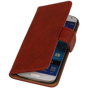 Hout Bookstyle Wallet Case Hoesje Geschikt voor de Samsung Galaxy S4 i9500 Rood