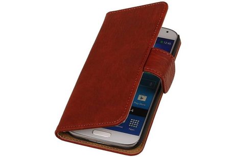 Hout Bookstyle Wallet Case Hoesje Geschikt voor de Samsung Galaxy S4 i9500 Rood