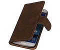 Hout Bookstyle Wallet Case Hoesje Geschikt voor de Samsung Galaxy S4 i9500 Donker Bruin