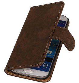 Hout Bookstyle Hoes voor Samsung Galaxy S4 i9500 Donker Bruin