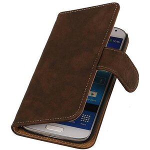 Hout Bookstyle Wallet Case Hoesje Geschikt voor de Samsung Galaxy S4 i9500 Donker Bruin