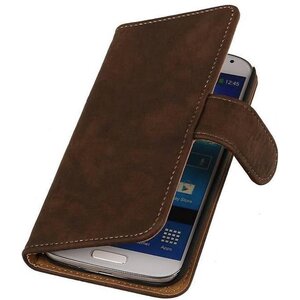 Hout Bookstyle Wallet Case Hoesje voor Galaxy S4 i9500 Donker Bruin