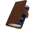 Hout Bookstyle Wallet Case Hoesje voor Galaxy S4 i9500 Bruin