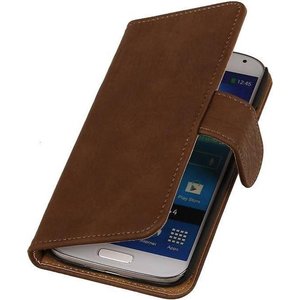 Hout Bookstyle Wallet Case Hoesje voor Galaxy S4 i9500 Bruin