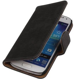 Hout Bookstyle Hoes voor Samsung Galaxy S4 mini i9190 Grijs