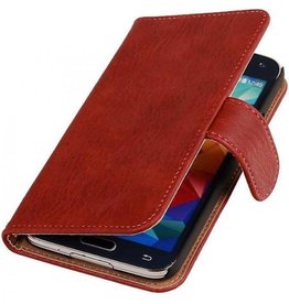 Hout Bookstyle Hoes voor Samsung Galaxy Core i8260 Rood