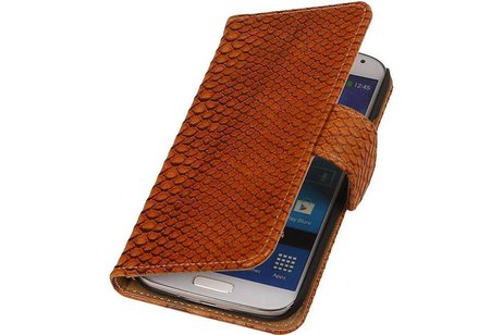 Snake Bookstyle Wallet Case Hoesje voor Samsung Galaxy Core i8260 Bruin
