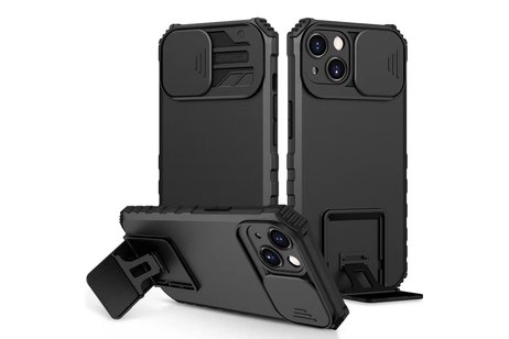 Premium Kwaliteit Anti Shock Hoesje - Back Cover - Camerawindow met Stand Functie - Geschikt voor iPhone SE 2022 - iPhone SE 2020 - iPhone 8 - iPhone 7 - Zwart