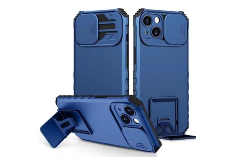Premium Kwaliteit Anti Shock Hoesje - Back Cover - Camerawindow met Stand Functie - Geschikt voor iPhone SE 2022 - iPhone SE 2020 - iPhone 8 - iPhone 7 - Blauw