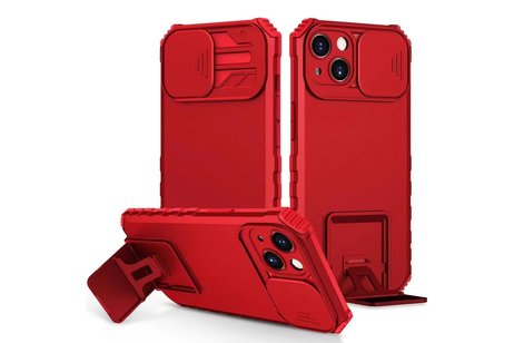 Premium Kwaliteit Anti Shock Hoesje - Back Cover - Camerawindow met Stand Functie - Geschikt voor iPhone SE 2022 - iPhone SE 2020 - iPhone 8 - iPhone 7 - Rood