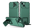 Premium Kwaliteit Anti Shock Hoesje - Back Cover - Camerawindow met Stand Functie - Geschikt voor iPhone SE 2022 - iPhone SE 2020 - iPhone 8 - iPhone 7 - Donker Groen