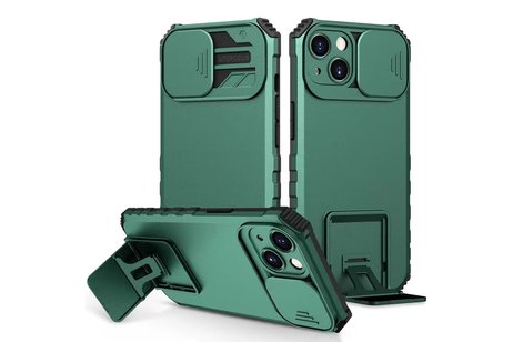 Premium Kwaliteit Anti Shock Hoesje - Back Cover - Camerawindow met Stand Functie - Geschikt voor iPhone SE 2022 - iPhone SE 2020 - iPhone 8 - iPhone 7 - Donker Groen